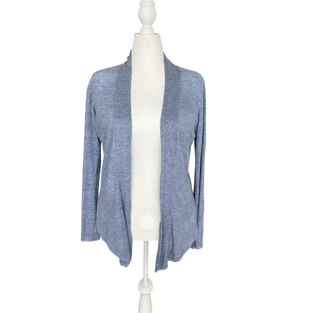 Cynthia Rowley 100% Linen Blue Open Cardigan Women Size L Breathable Normcore